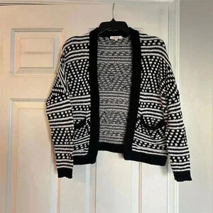 Madewell Women's XXS Black & White Geometric Knit Cardigan Sweater